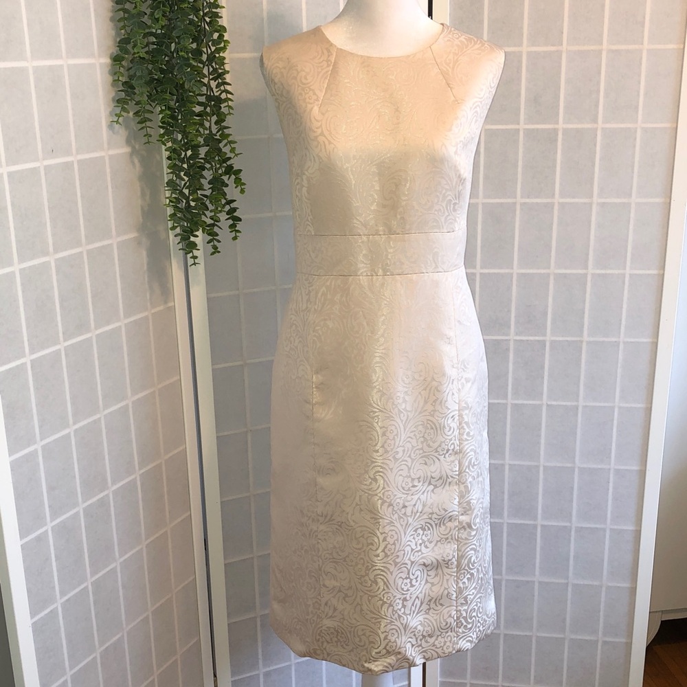 Evan Picone Black Labe Stunning Sleeveless Ivory Brocade Sheath Dress, 12.